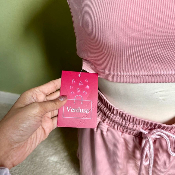 Pink One Shoulder Crop Top and Shorts Set - Picture 8 of 10